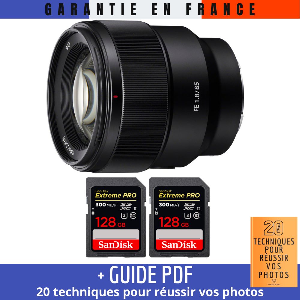Sony FE 85mm f1.8 + 2 SanDisk Extreme PRO UHS II SDXC 300 MB/ + Guide PDF 20 techniques pour réussir vos photos - vue 3
