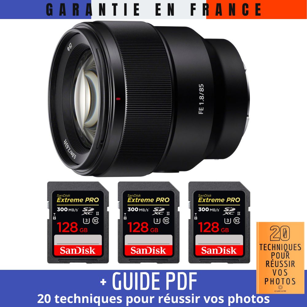 Sony FE 85mm f1.8 + 3 SanDisk Extreme PRO UHS II SDXC 300 MB/ + Guide PDF 20 techniques pour réussir vos photos - vue 3