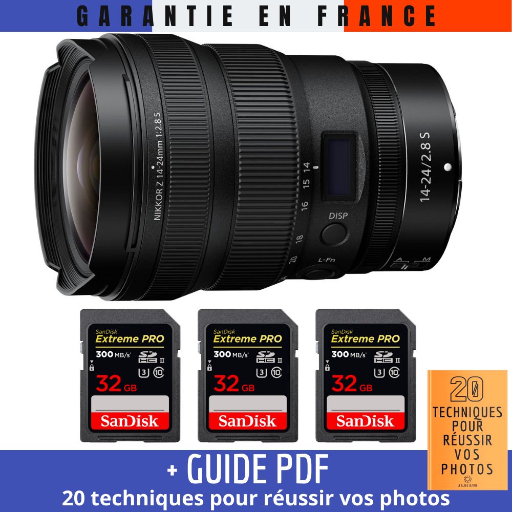 Nikon Z 14 24mm f2.8 + 3 SanDisk UHS II 300 MB/ + Guide PDF 20 techniques pour réussir vos photos