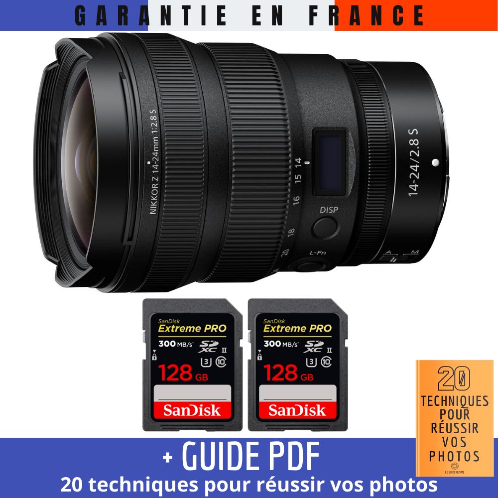 Nikon Z 14 24mm f2.8 + 2 SanDisk UHS II 300 MB/ + Guide PDF 20 techniques pour réussir vos photos