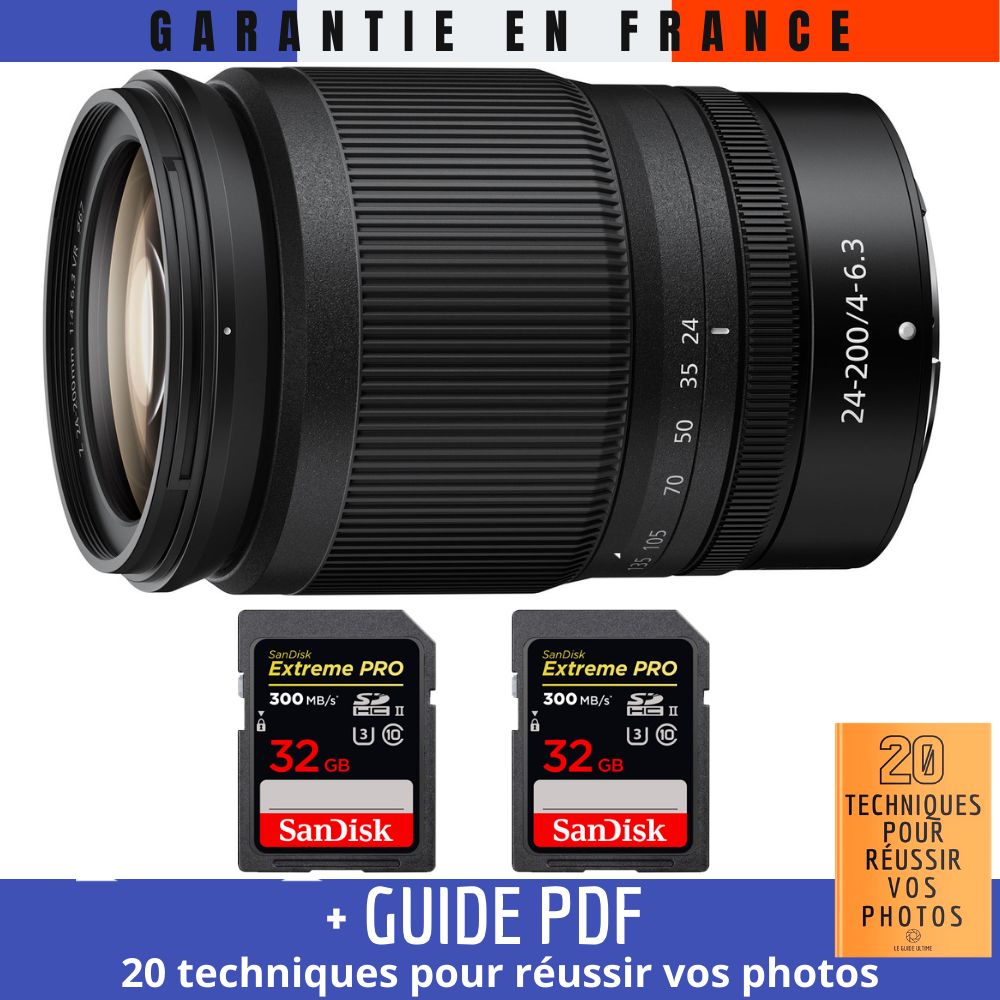 Nikon Z 24 200mm f4 6.3 VR + 2 SanDisk UHS II 300 MB/ + Guide PDF 20 techniques pour réussir vos photos