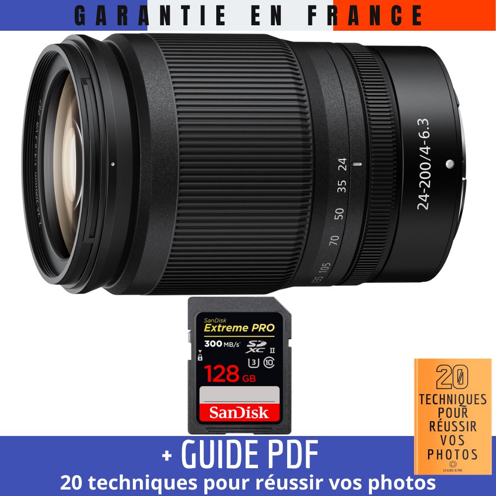 Nikon Z 24 200mm f4 6.3 VR + 1 SanDisk UHS II 300 MB/ + Guide PDF 20 techniques pour réussir vos photos