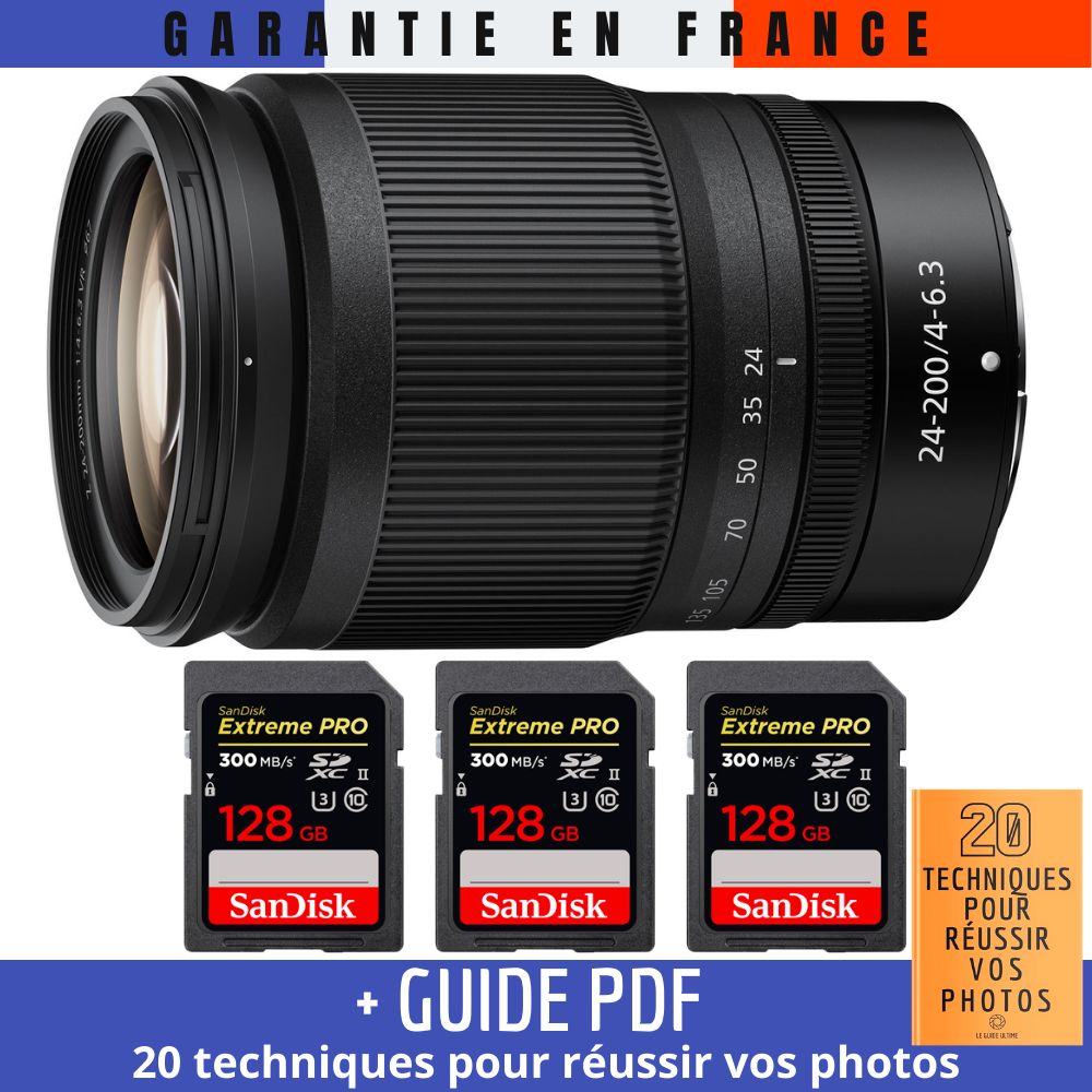 Nikon Z 24 200mm f4 6.3 VR + 3 SanDisk UHS II 300 MB/ + Guide PDF 20 techniques pour réussir vos photos