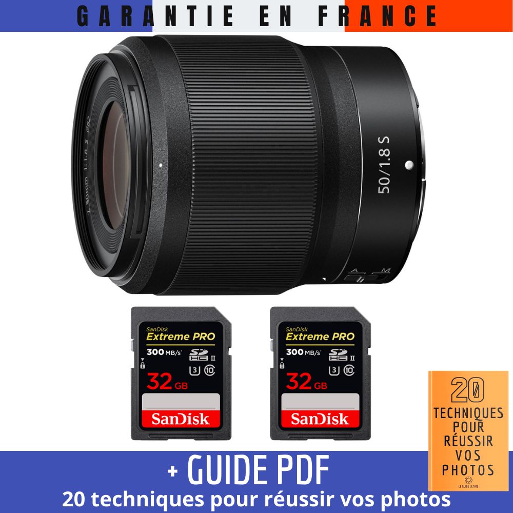 Nikon Z 50mm f1.8 + 2 SanDisk UHS II 300 MB/ + Guide PDF 20 techniques pour réussir vos photos - vue 3