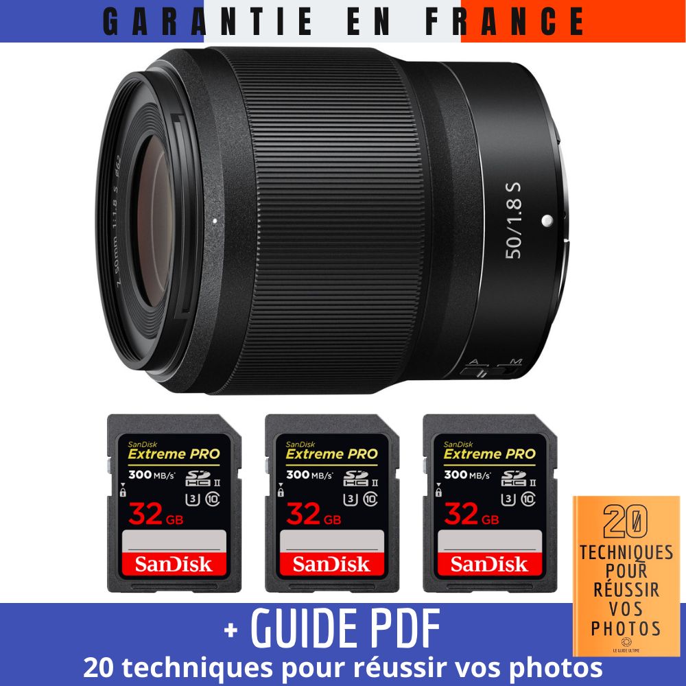 Nikon Z 50mm f1.8 + 3 SanDisk UHS II 300 MB/ + Guide PDF 20 techniques pour réussir vos photos