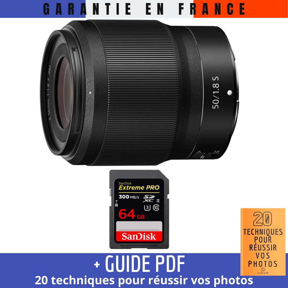 Nikon Z 50mm f1.8 + 1 SanDisk UHS II 300 MB/ + Guide PDF 20 techniques pour réussir vos photos