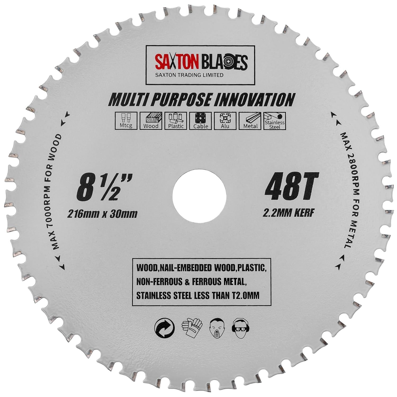 Lame de scie circulaire multifonction 216 mm x 48 dents Bois et métal Compatible avec Bosch, Dewalt, Ryobi, Makita, etc