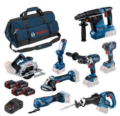 Lot de 8 machines ToolKit 18V - BOSCH - avec 4 x batterie 18V 5.0Ah - chargeur sac de transport - 0615A5004A