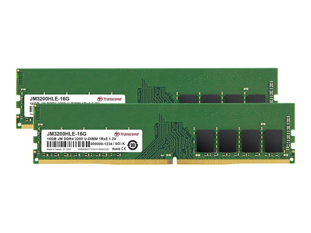 Transcend JetRAM DDR4 kit : 2 x DIMM 288 broches 3200 MHz / PC4 25600 CL22 1.2 V mémoire sans tampon non ECC