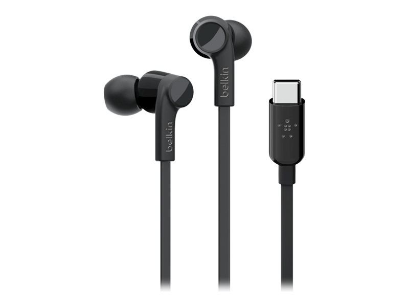 Belkin ROCKSTAR - Écouteurs avec micro - intra-auriculaire - filaire - USB-C - isolation acoustique - noir