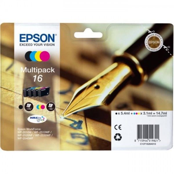 Cartouche d'Encre - Imprimante EPSON Multipack 16 - Stylo Plume - Noir, Cyan, Jaune, Magenta (C13T16264022)
