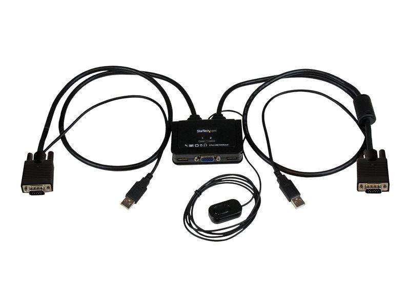 StarTech.com Switch KVM USB VGA à 2 ports Commutateur écran clavier alimenté par USB avec câbles KVM et commutateur à distance Commutateur KVM 2 x KVM port 1 utilisateur local ...