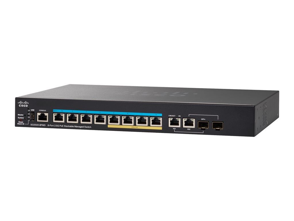 Cisco Small Business SG350X 8PMD Commutateur Géré 8 x 1010010002.5G PoE+ + 2 x 10 Gigabit Ethernet / 10 Gigabit Ethernet SFP+ Montable sur rack PoE+