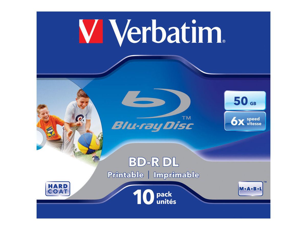 Verbatim 10 x BD R DL 50 Go 6x surface imprimable par jet d'encre boîtier CD