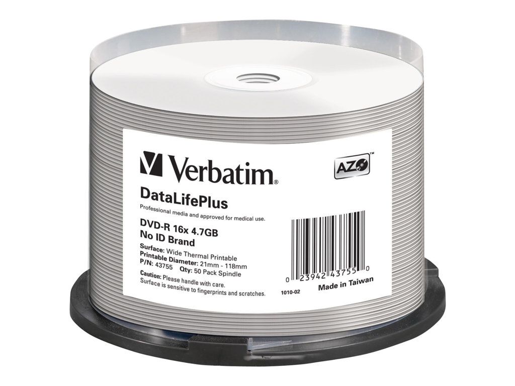 Verbatim DataLifePlus 50 x DVD R 4.7 Go 16x surface imprimable thermique large spindle