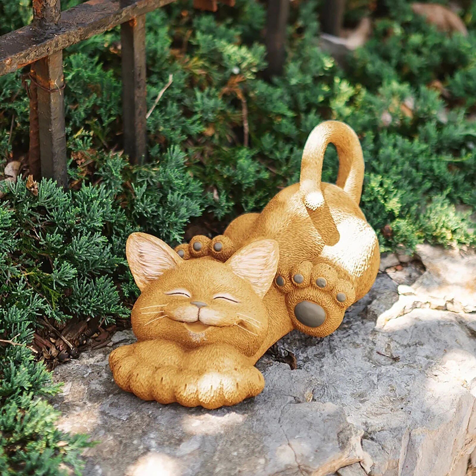 Statue De Jardin En Résine, 1 Pièce, Chat Fantaisiste, Décoration Extérieure, Miniature, Paysage, Artisanat