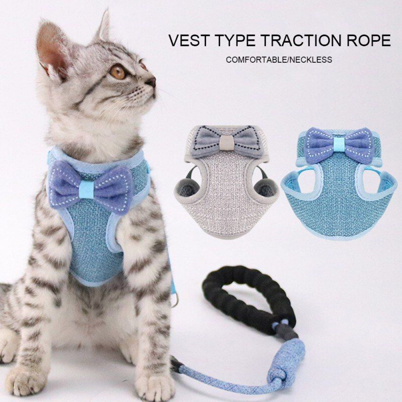 Ensemble Harnais Et Laisse Pour Chat, En Polyester, En Maille, Pour Chaton, Chiot, Vêtements D'animaux Domestiques Pour Petits Chiens, Yorkshire, Carlin