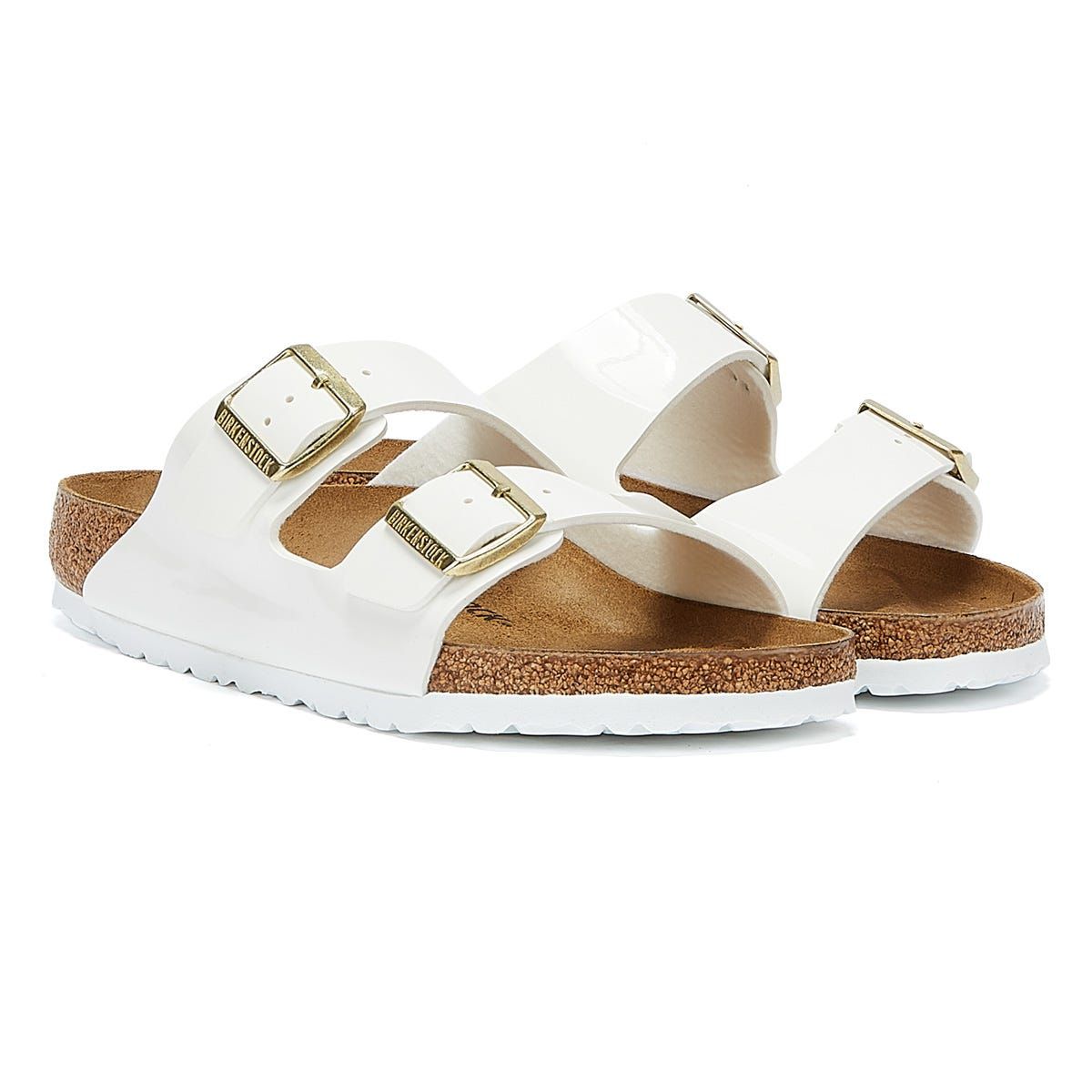 Birkenstock Arizona Birko Flor Patent Sandales Blanches Pour Femmes - vue 2