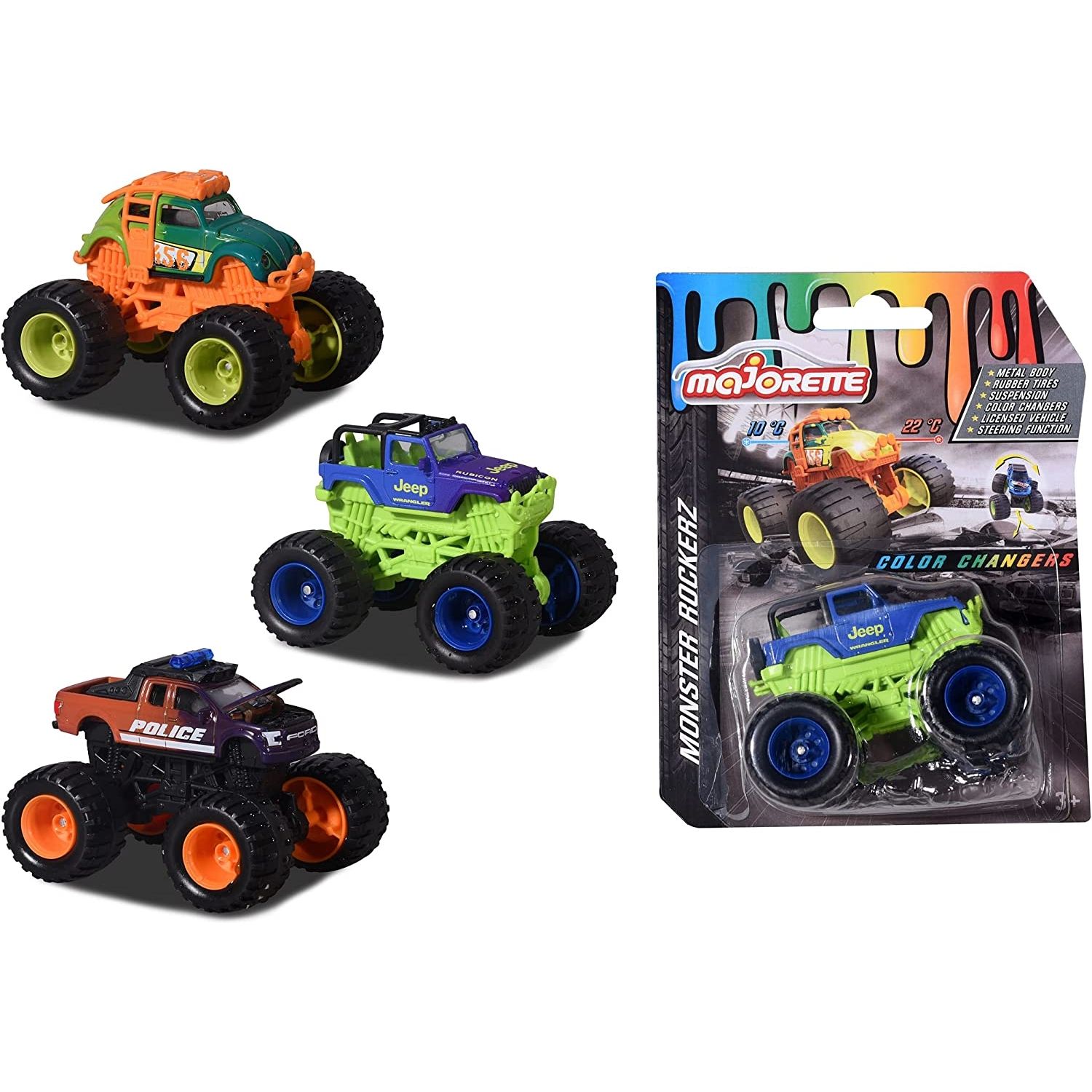 Majorette Monster Rockerz Color Changers 3 modèles différents livré 1 Camion avec Peinture Magique à Changement de Couleur pneus en Caoutchouc pour Enfants à partir de - vue 7