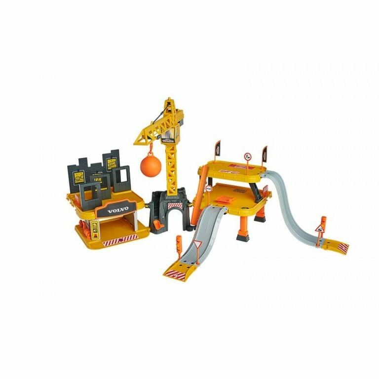 Majorette Creatix Grand Chantier Kit de Jeu de Chantier avec 5 véhicules de Chantier Volvo Grue Tunnel Garage Trois Niveaux pour garçons et Filles à partir de Jaune