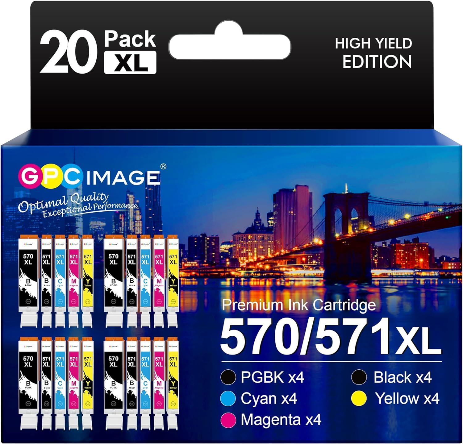 GPC Image 570 571 xL Cartouche d'encre Compatibles pour Canon 571 pour Cartouche pour Canon TS5055 pour PIxMA TS5050 MG5750 TS5053 MG6852 MG6850 MG5700 MG5752 MG5753 (20 Pack)