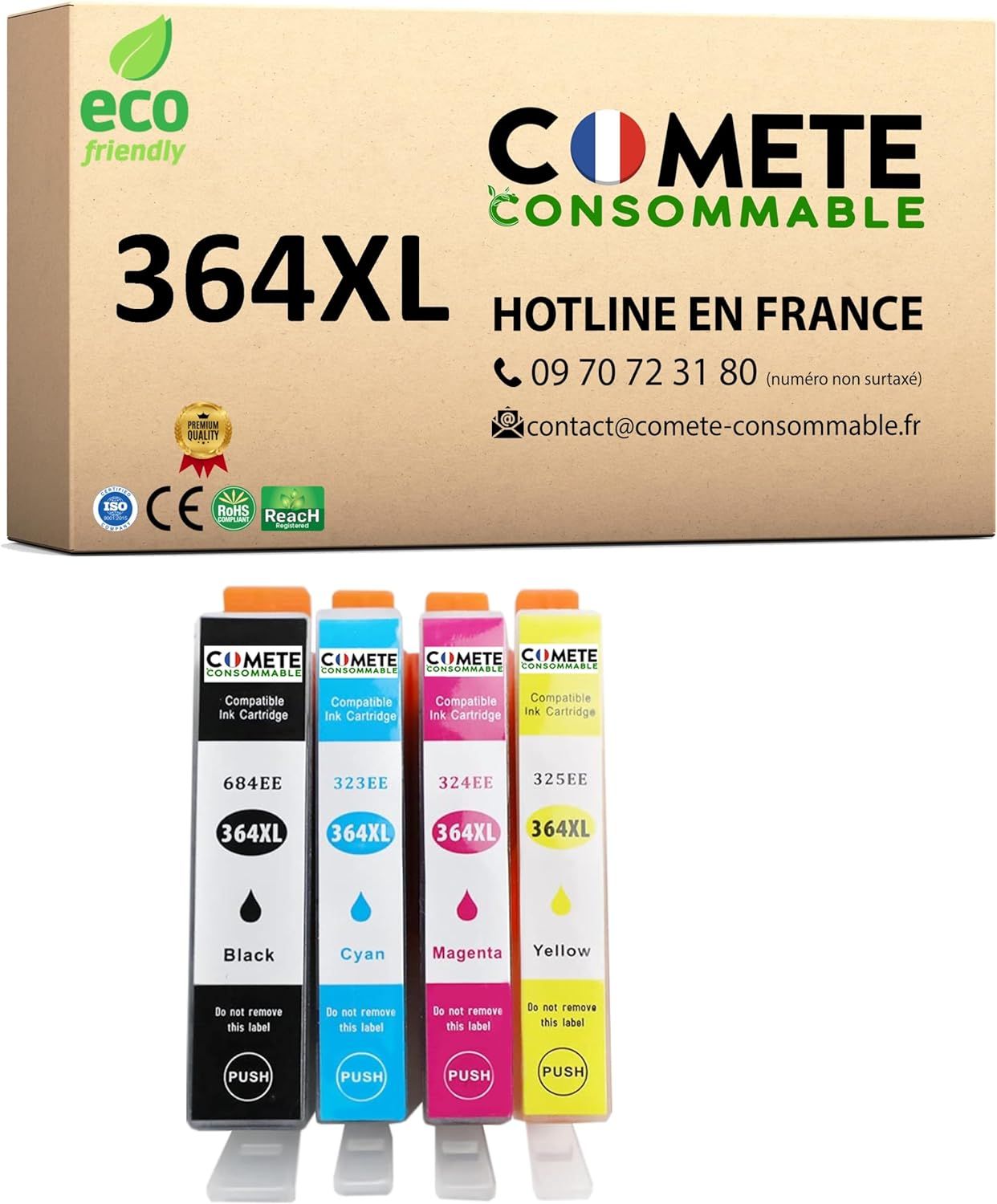 364xL - 4 Cartouches d'encre Compatibles avec HP 364 xL - Cartouche HP 364 pour Imprimante HP Photosmart et Office Jet - 1 Noir + 1 Cyan + 1 Magenta + 1 Jaune