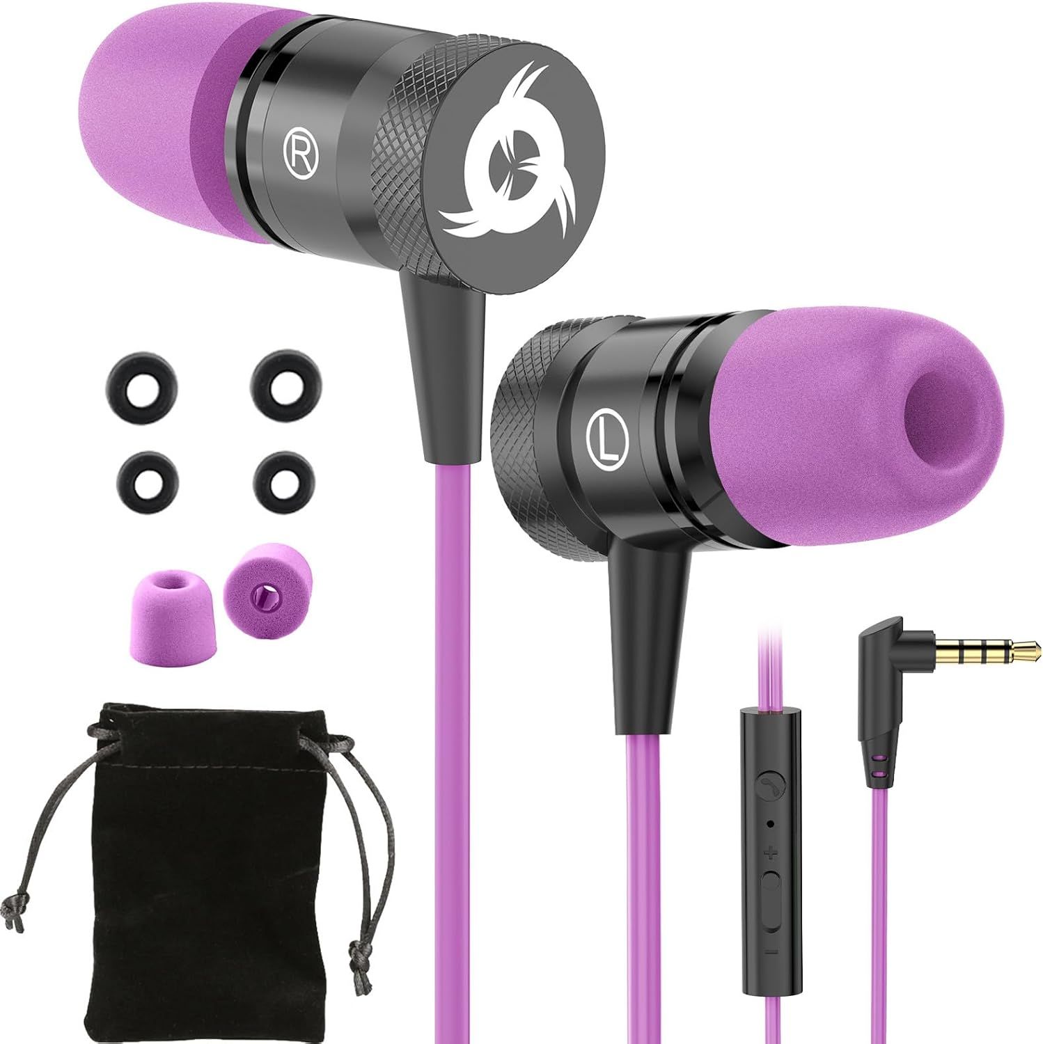 Fusion Ecouteurs Haute Qualité Audio - Nouveauté 2024 - Durables - Garantis 5 Ans - Innovant - Ecouteur Intra-auriculaire avec Mousse à Mémoire de Forme et Microphone - Prise Jack 3,5mm - Violet