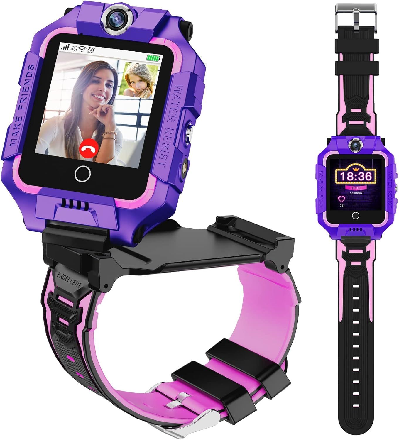 Montre Téléphone Enfant T10,Montre Intelligente Pour Enfants Avec Tracker Gps,4g Smart Watch Avec Rotation À 360°,Montre Gps Pour Enfants De 4 À 12 Ans Pour Cadeau De Noël (Violet T10)