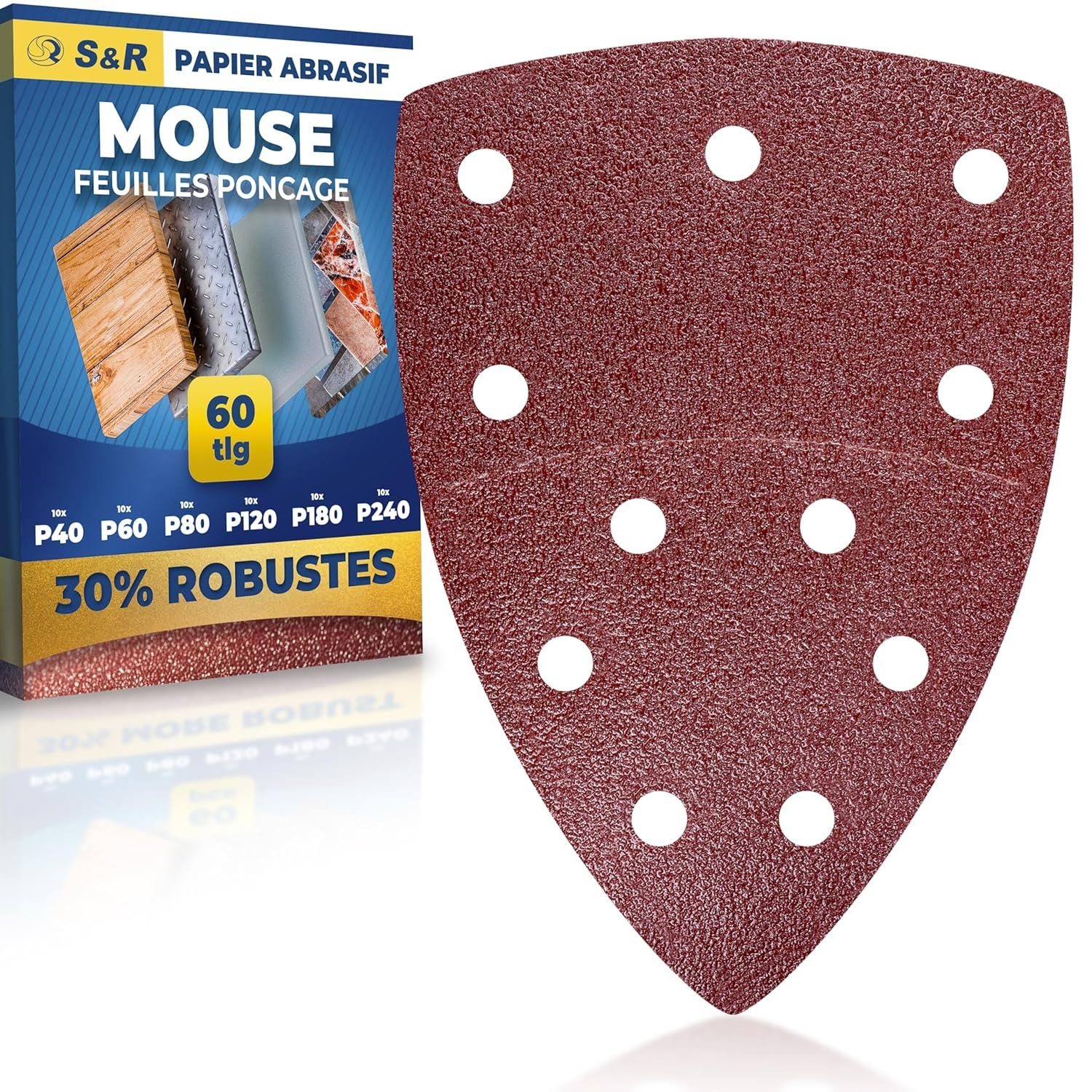 60 Feuilles Abrasives Ponceuse Mouse Delta Papier Triangles Poncage 105 x152 mm Grain P40/60/80/120/180/240 Bosch Makita Dewalt Black+Decker