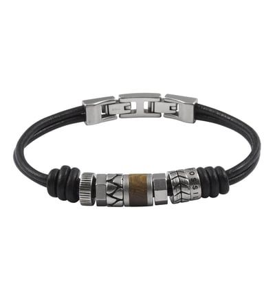 Bracelets Fossil Bracelet homme cuir et perles en acier Unique