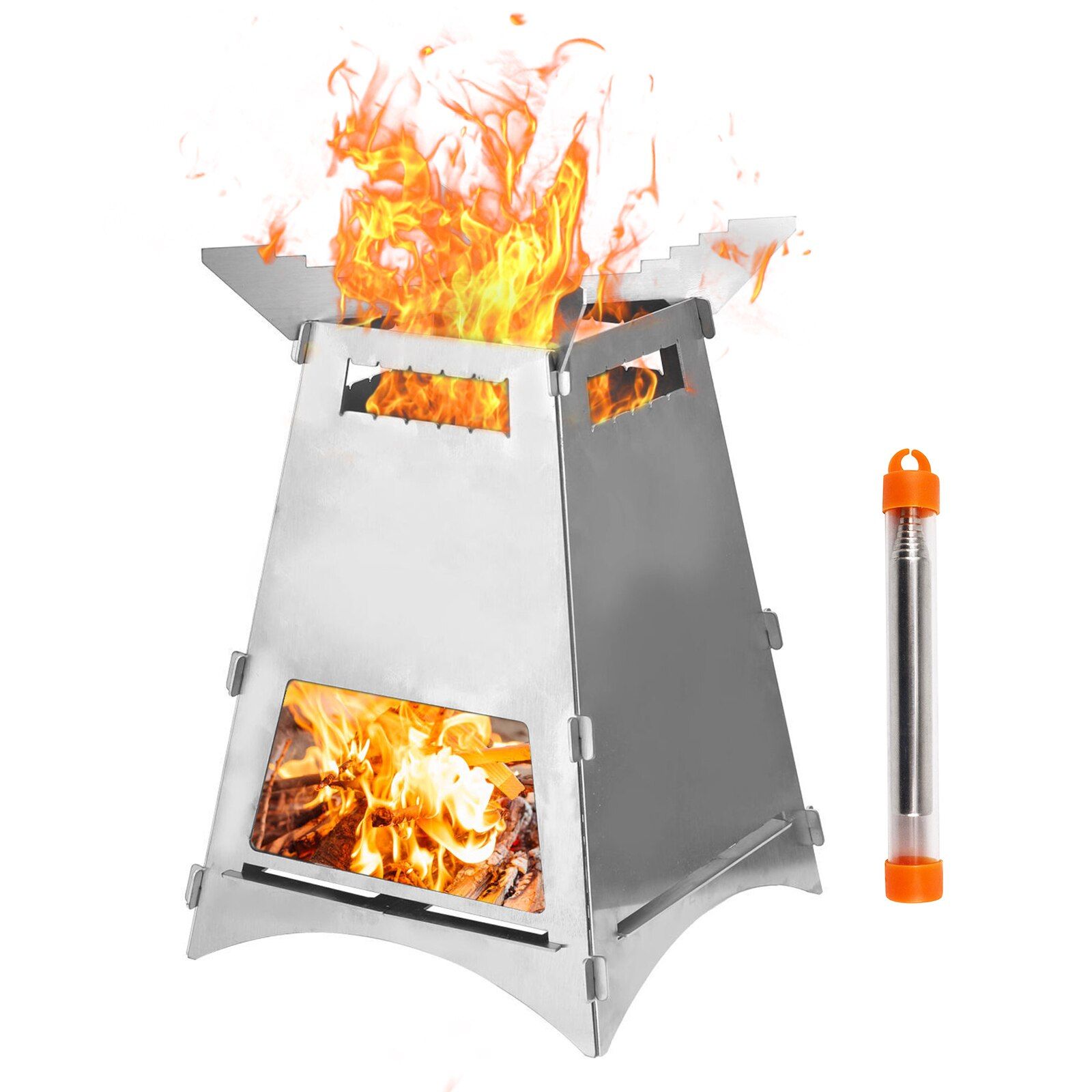 Grill De Camping Portable Pliable Avec Tuyau De Soufflage, Poêle À Bois, Barbecue D'extérieur, Pique-Nique