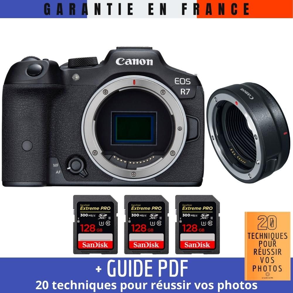 Canon EOS R7 + EF EOS R + 3 SanDisk Extreme PRO UHS II SDXC 300 MB/ + Guide PDF 20 techniques pour r?ussir vos photos - vue 3