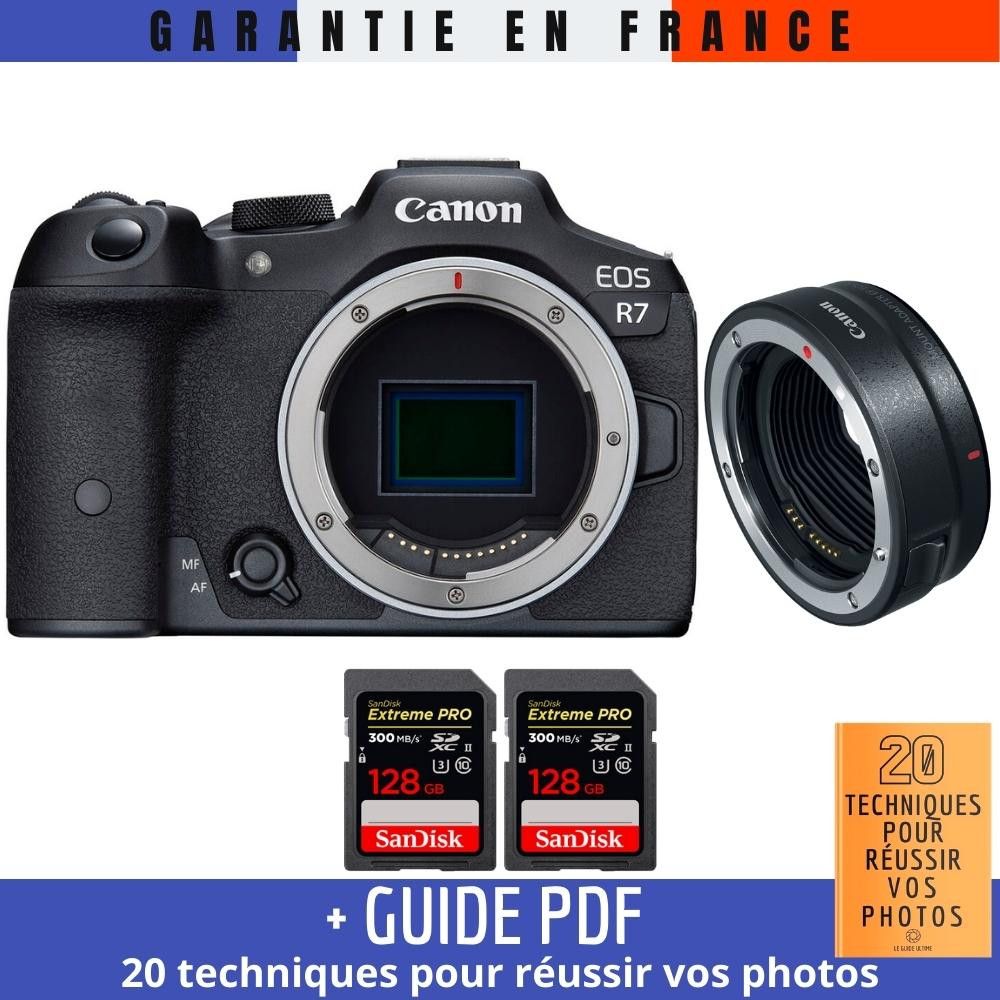 Canon EOS R7 + EF EOS R + 2 SanDisk Extreme PRO UHS II SDXC 300 MB/ + Guide PDF 20 techniques pour r?ussir vos photos - vue 3