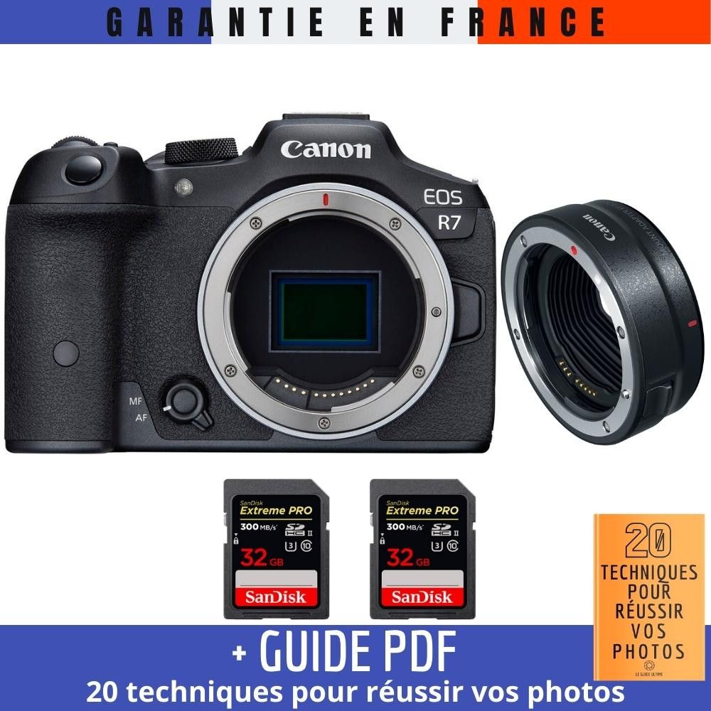 Canon EOS R7 + EF EOS R + 2 SanDisk Extreme PRO UHS II SDXC 300 MB/ + Guide PDF 20 techniques pour r?ussir vos photos