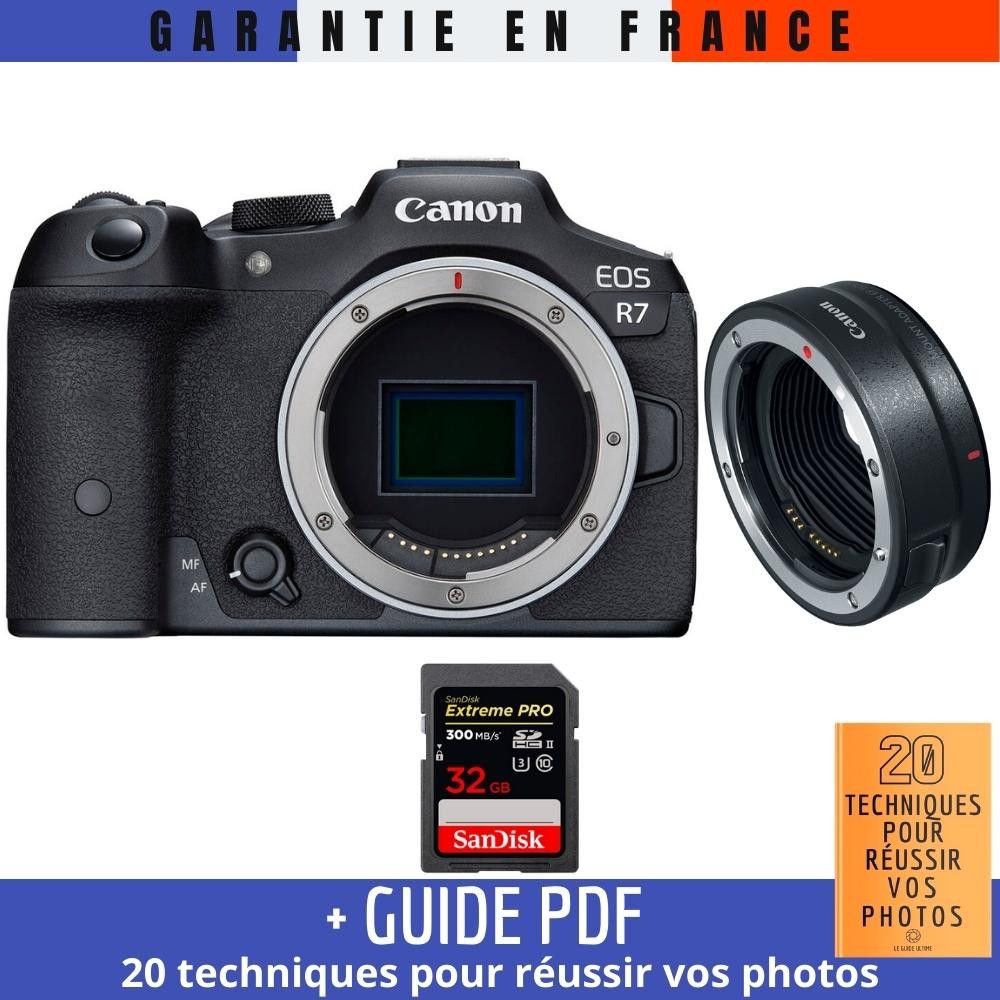 Canon EOS R7 + EF EOS R + 1 SanDisk Extreme PRO UHS II SDXC 300 MB/ + Guide PDF 20 techniques pour r?ussir vos photos