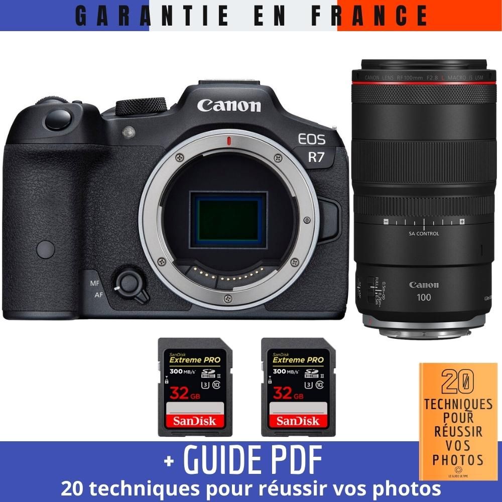 Canon EOS R7 + RF 100mm F2.8 L Macro IS USM + 2 SanDisk 32GB Extreme PRO UHS-II SDXC 300 MB/s + Guide PDF ""20 techniques pour r?ussir vos photos