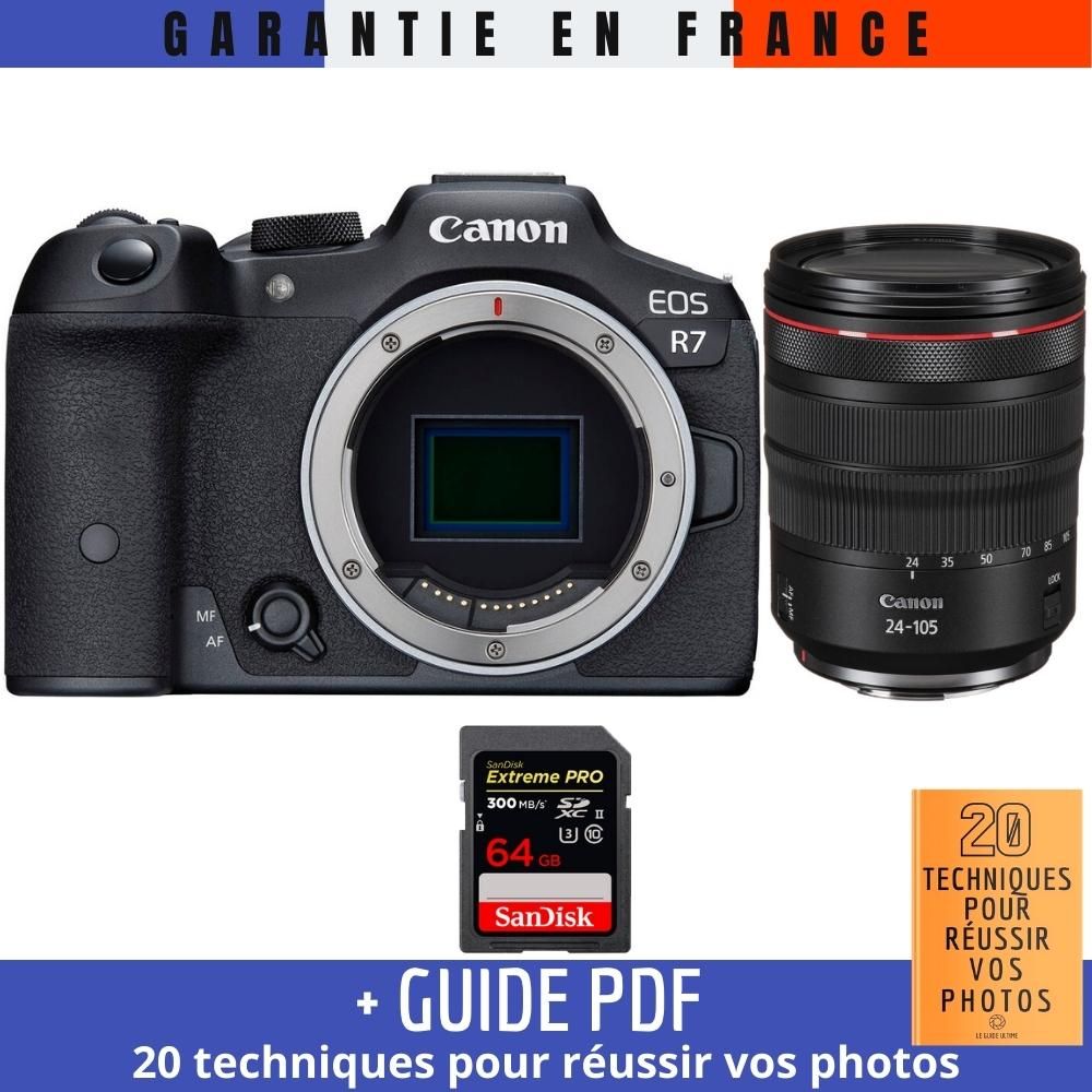 Canon EOS R7 + RF 24 105mm F4 IS USM + 1 SanDisk Extreme PRO UHS II SDXC 300 MB/ + Guide PDF 20 techniques pour r?ussir vos photos