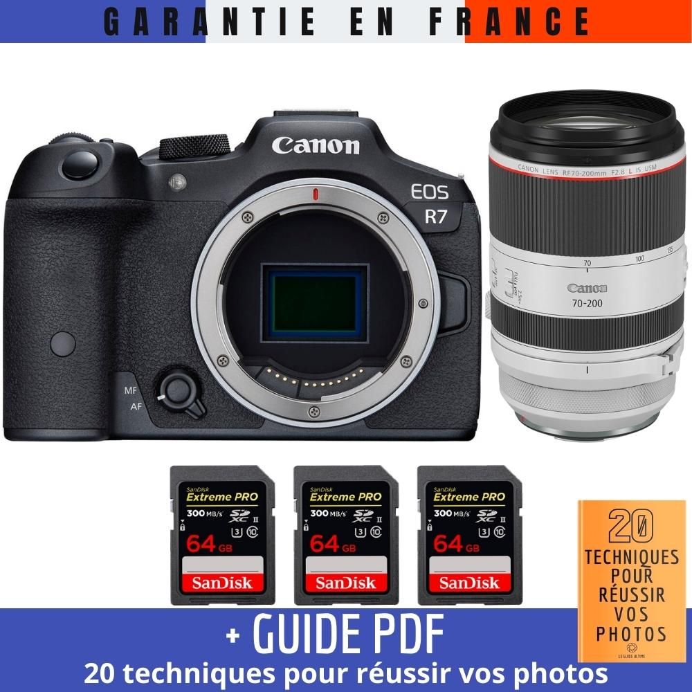 Canon EOS R7 + RF 70-200mm F2.8 L IS USM + 3 SanDisk 64GB Extreme PRO UHS-II SDXC 300 MB/s + Guide PDF ""20 techniques pour r?ussir vos photos