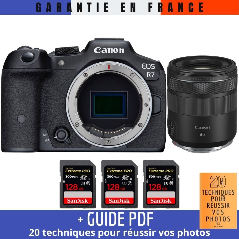 Canon EOS R7 + RF 85mm F2 Macro IS STM + 3 SanDisk Extreme PRO UHS II SDXC 300 MB/ + Guide PDF 20 techniques pour r?ussir vos photos