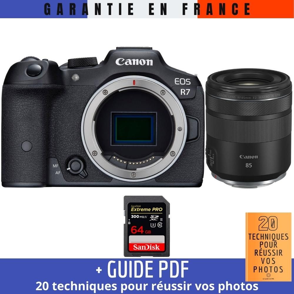 Canon EOS R7 + RF 85mm F2 Macro IS STM + 1 SanDisk Extreme PRO UHS II SDXC 300 MB/ + Guide PDF 20 techniques pour r?ussir vos photos