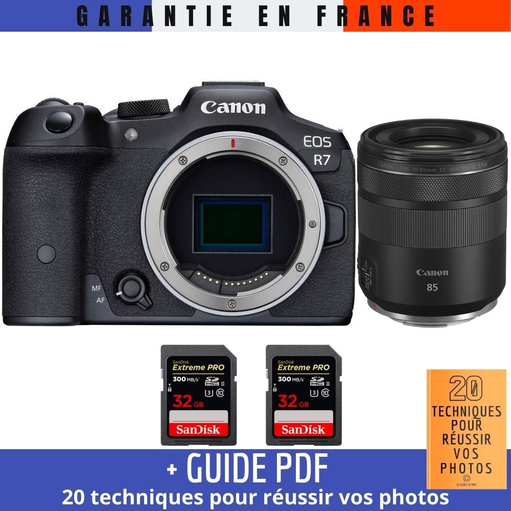 Canon EOS R7 + RF 85mm F2 Macro IS STM + 2 SanDisk Extreme PRO UHS II SDXC 300 MB/ + Guide PDF 20 techniques pour r?ussir vos photos