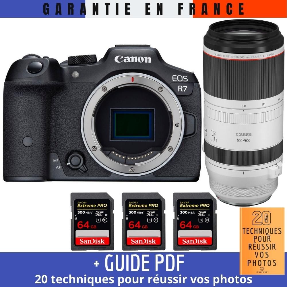 Canon EOS R7 + RF 100 500mm F4.5 7.1 IS USM + 3 SanDisk Extreme PRO UHS II SDXC 300 MB/ + Guide PDF 20 techniques pour r?ussir vos photos