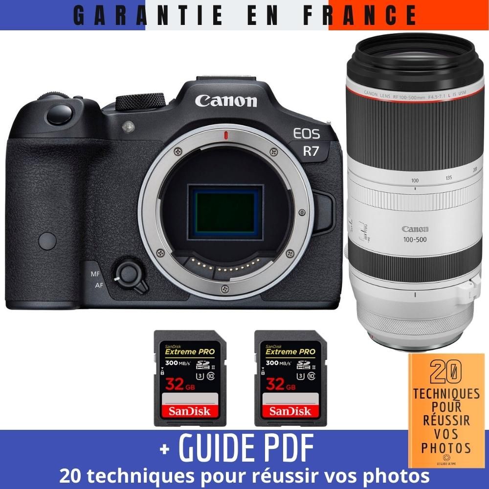 Canon EOS R7 + RF 100 500mm F4.5 7.1 IS USM + 2 SanDisk Extreme PRO UHS II SDXC 300 MB/ + Guide PDF 20 techniques pour r?ussir vos photos