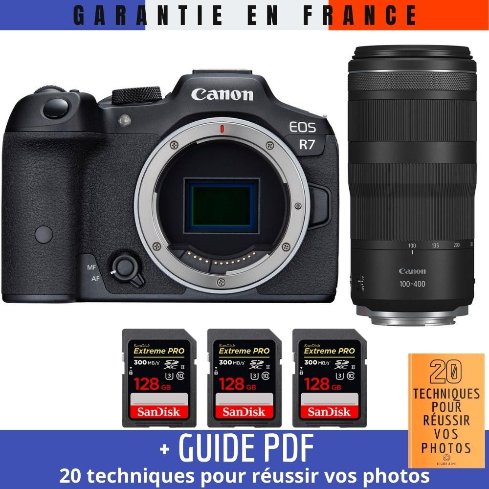 Canon EOS R7 + RF 100-400mm IS + 3 SanDisk 128GB Extreme PRO UHS-II SDXC 300 MB/s + Guide PDF ""20 techniques pour r?ussir vos photos