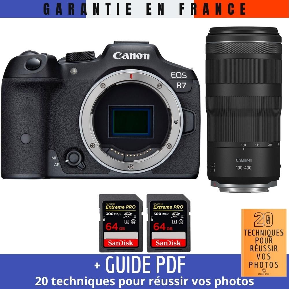 Canon EOS R7 + RF 100-400mm IS + 2 SanDisk 64GB Extreme PRO UHS-II SDXC 300 MB/s + Guide PDF ""20 techniques pour r?ussir vos photos