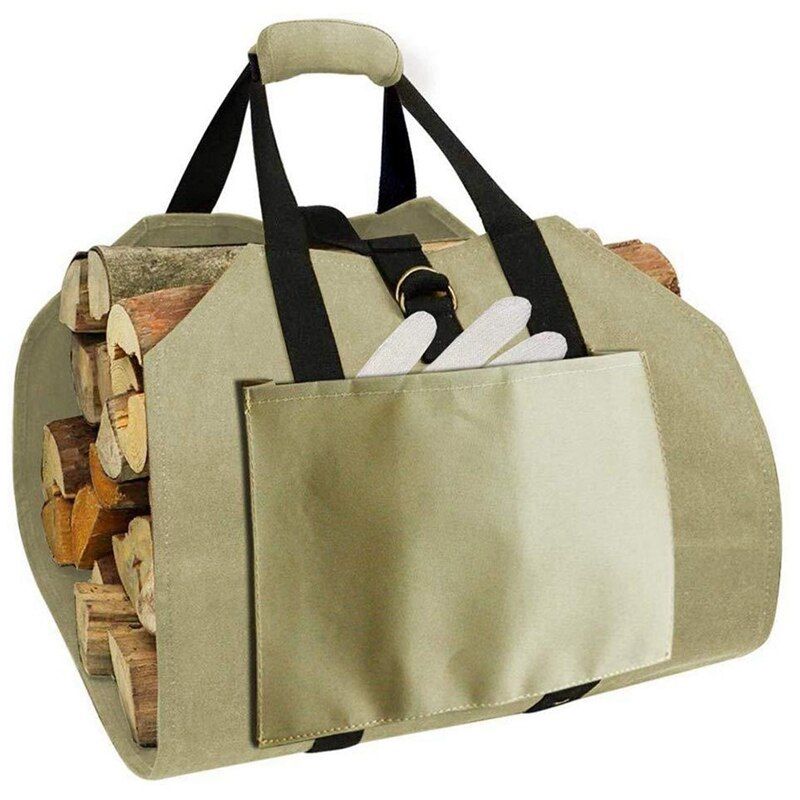 Sac De Transport De Bois De Chauffage, Porte-Bûche En Toile Imperméable, Fourre-Tout Pour Accessoires De Porte-Cheminée, Poignées Fourre-Tout Pliables