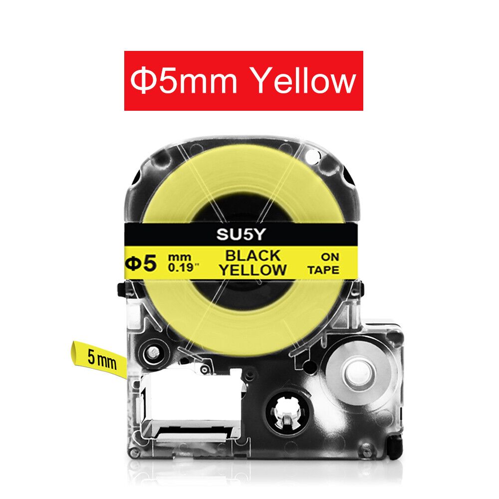 Tube thermorétractable SU5S SU5Y pour Epson LK 4WBA5 LK 4YBA5 SU3W SU3Y SU11S SU11Y 3.5511mm Bande pour Epson LW 300 LW 400 Étiqueteuse Type 5mm Yellow