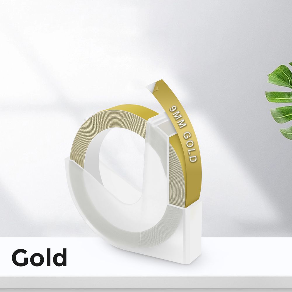 Vixic- d'étiquettes en plastique pour imprimante Dymo,étiqueteuse,bandes de gaufrage 3D,compatible avec Dymo 12965,étiqueteuse Omega S,9mm,1PC - Type Gold-9mm