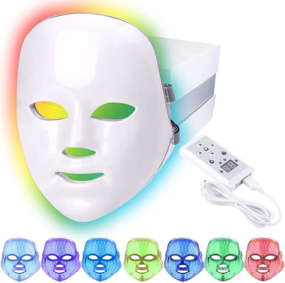 Masque De Thérapie Par La Lumière Led Pour Le Visage, 7 Couleurs Beauté Photon Masque De Rajeunissement De La Peau Soins De La Peau Du Visage Anti-Âge Raffermissement De La Peau Rides Masque Tonifiant Accueil Luminothérapie Masque De Soin Du Visage