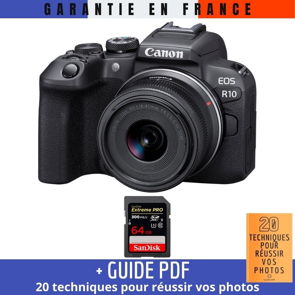 Canon EOS R10 + RF-S 18-45mm F4.5-6.3 IS STM + 1 SanDisk 64GB Extreme PRO UHS-II SDXC 300 MB/s + Guide PDF '20 TECHNIQUES POUR RÉUSSIR VOS PHOTOS